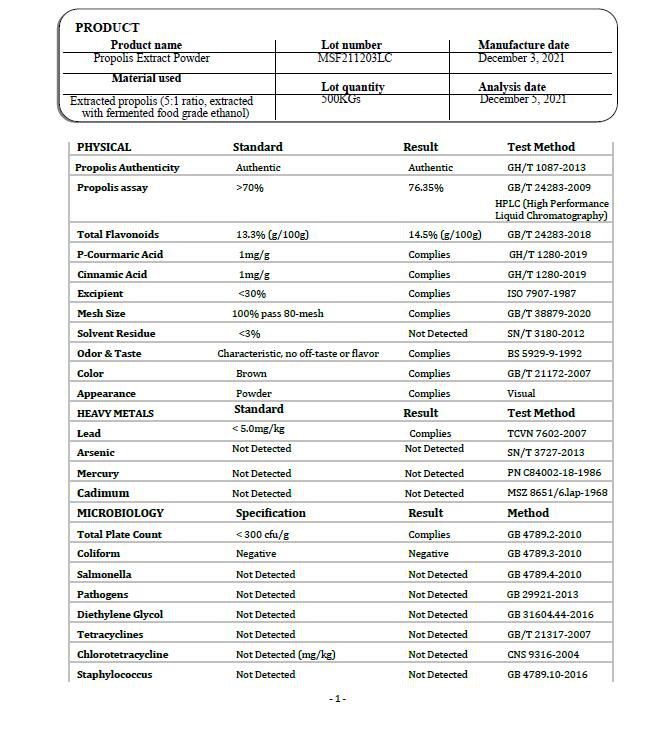 COA Propolis Extract Powder